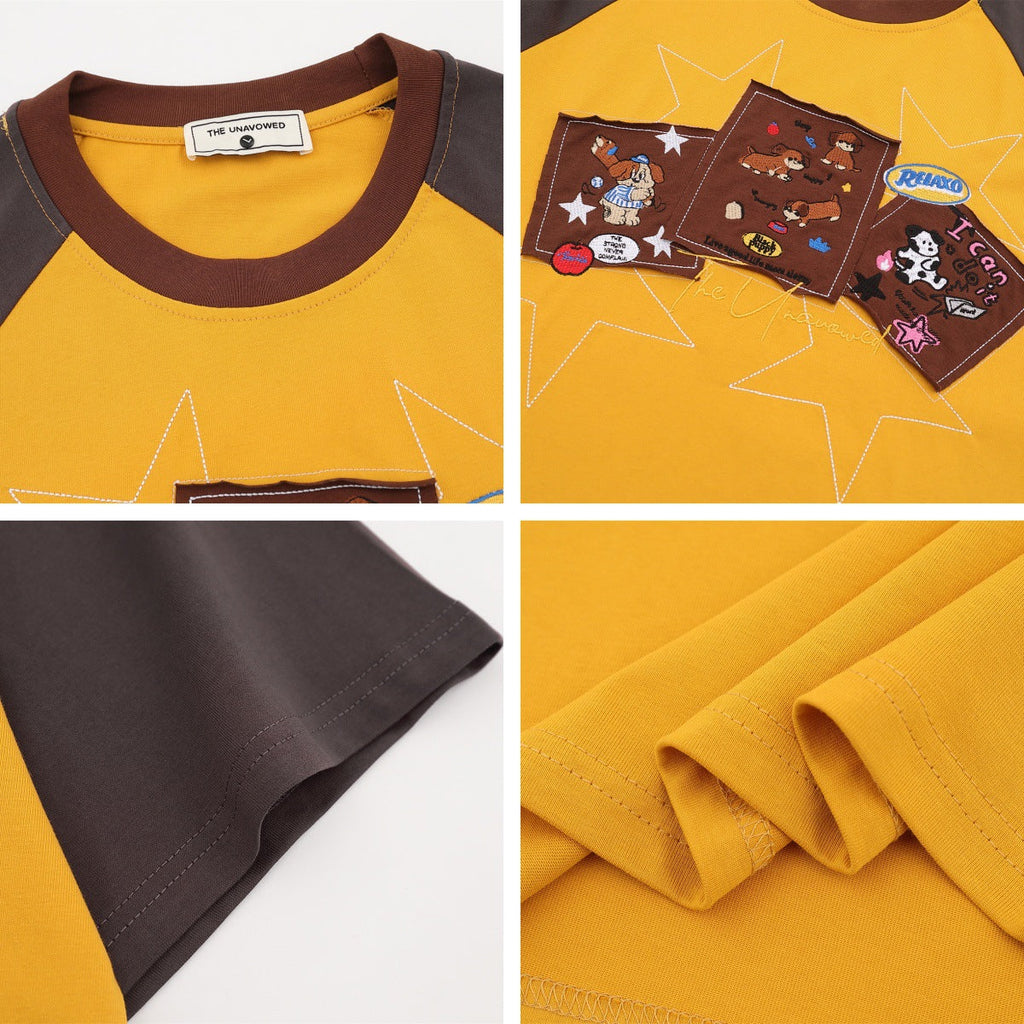 Fun Dog Applique Design Short Sleeve T-Shirt Men  Loose Fit Unisex Top eprolo