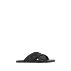 Fendi Black Calf Leather Bos Taurus Flat Sandals Fendi