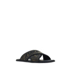 Fendi Black Calf Leather Bos Taurus Flat Sandals Fendi
