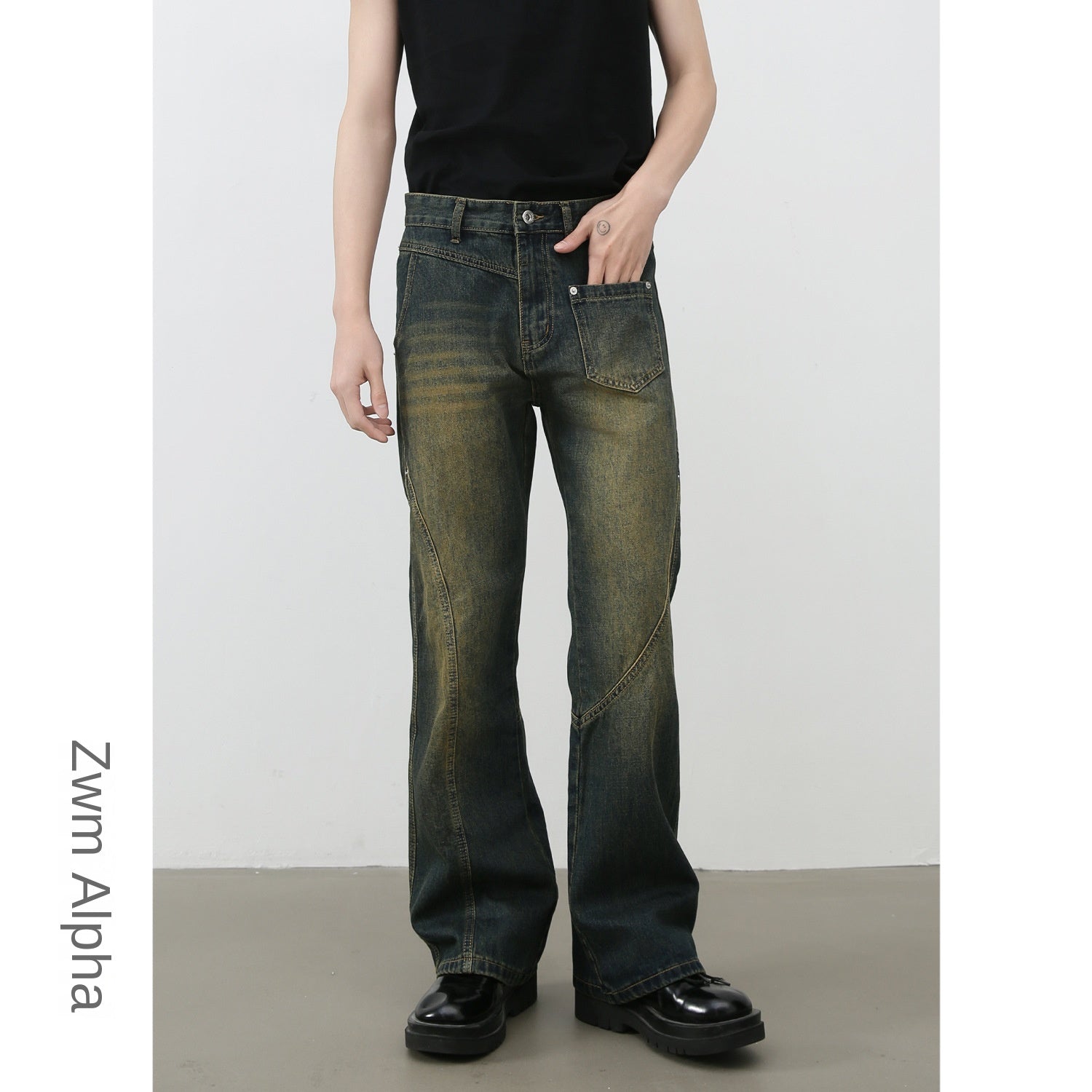 Nirben Denim | American Retro Vibe Water Washed Faded Slim Flared Jeans for Men, Slim Fit and Loose Style Trendy eprolo