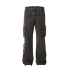 Heavyweight Multi-Pocket Tie-Dye Design Denim Trousers Straight Leg for Men and Women eprolo