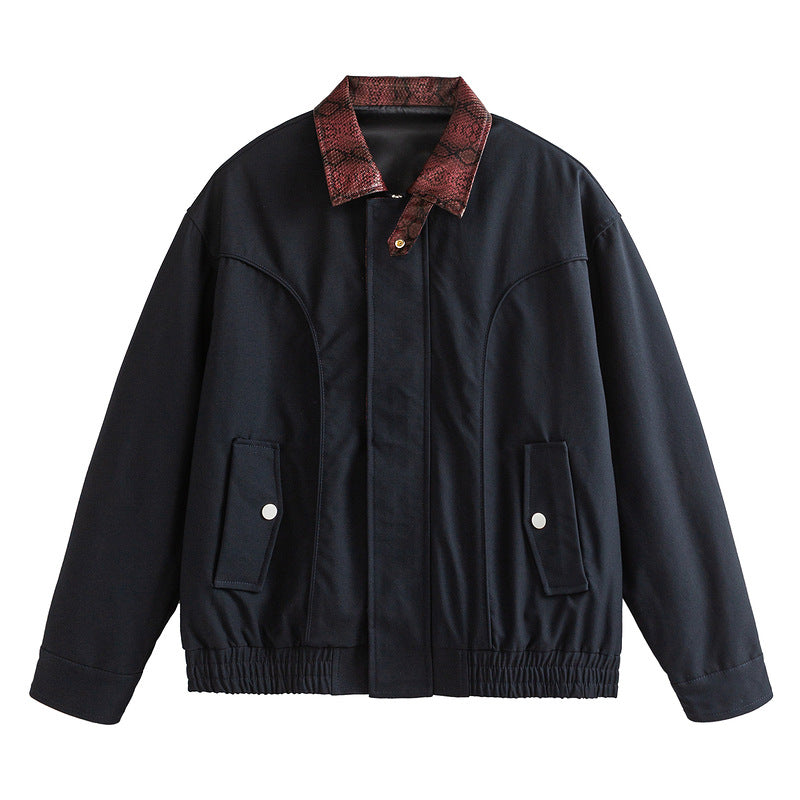 Jacket with Snake Skin Pattern and Notched Collar for Men Clean Fit Casual Outerwear eprolo
