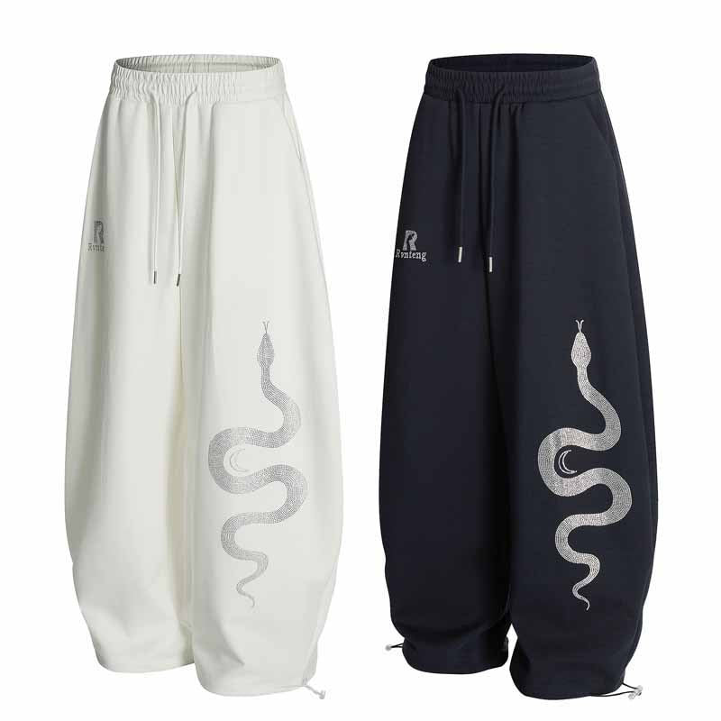 Retro Rhinestone Snake Print Casual Pants Men Street Loose Sport Sweatpants Jazz Hip-Hop Dance Pants eprolo