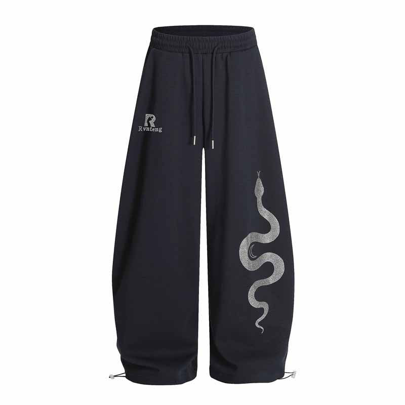 Retro Rhinestone Snake Print Casual Pants Men Street Loose Sport Sweatpants Jazz Hip-Hop Dance Pants eprolo