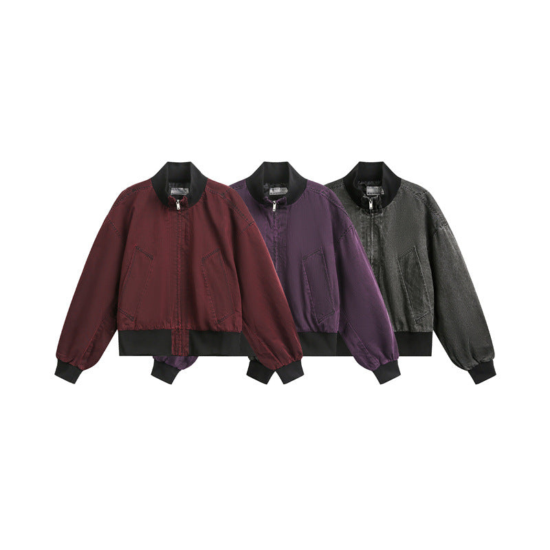 Jacket with Stand Collar and Clean Fit Short Baseball Style for Men and Women eprolo