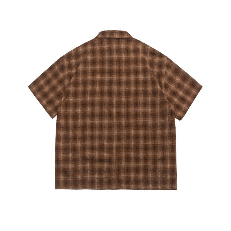 Double patch pocket design texture plaid loose short sleeved shirt for men eprolo