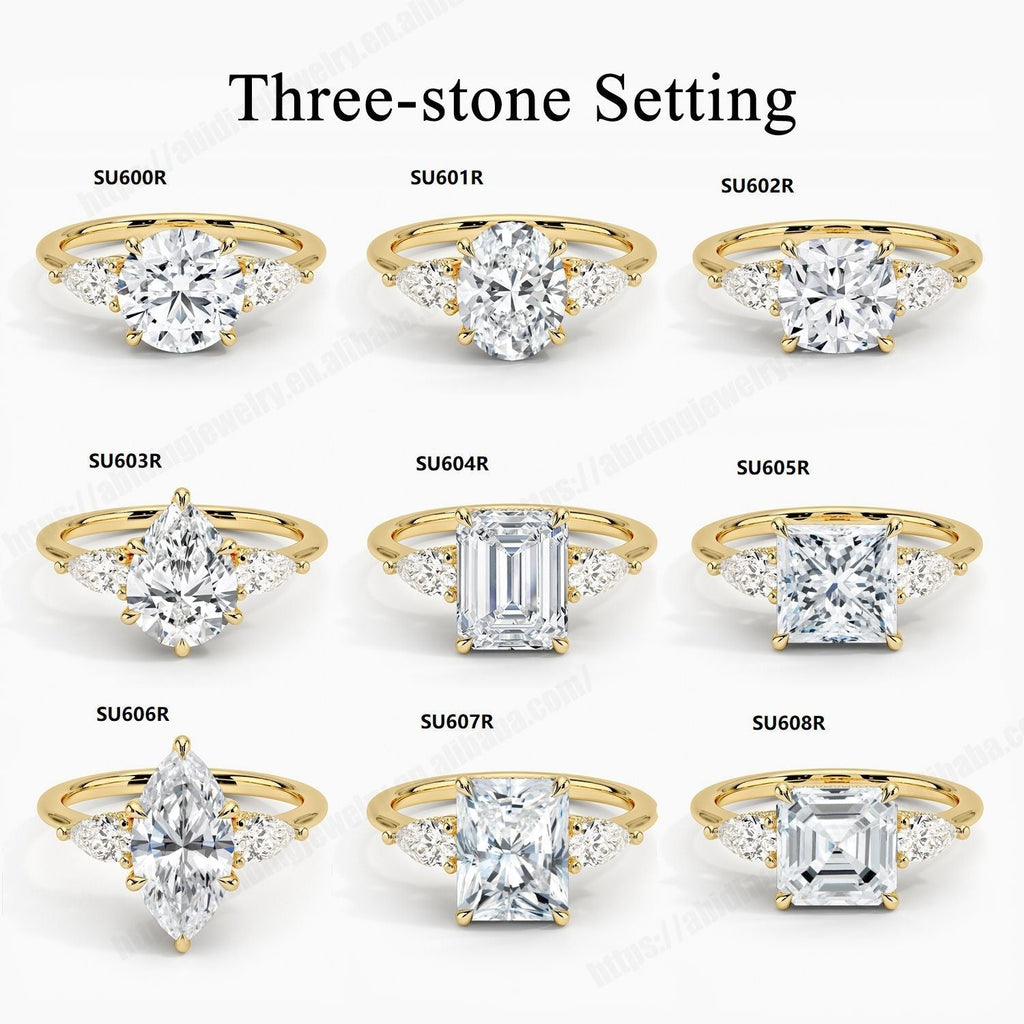 Fashion Luxury Three-Stone Diamond Ring 1 Carat Wedding Ring S925 Sterling Silver Plated 18K Gold Lab-Grown Diamond Ring for Women eprolo