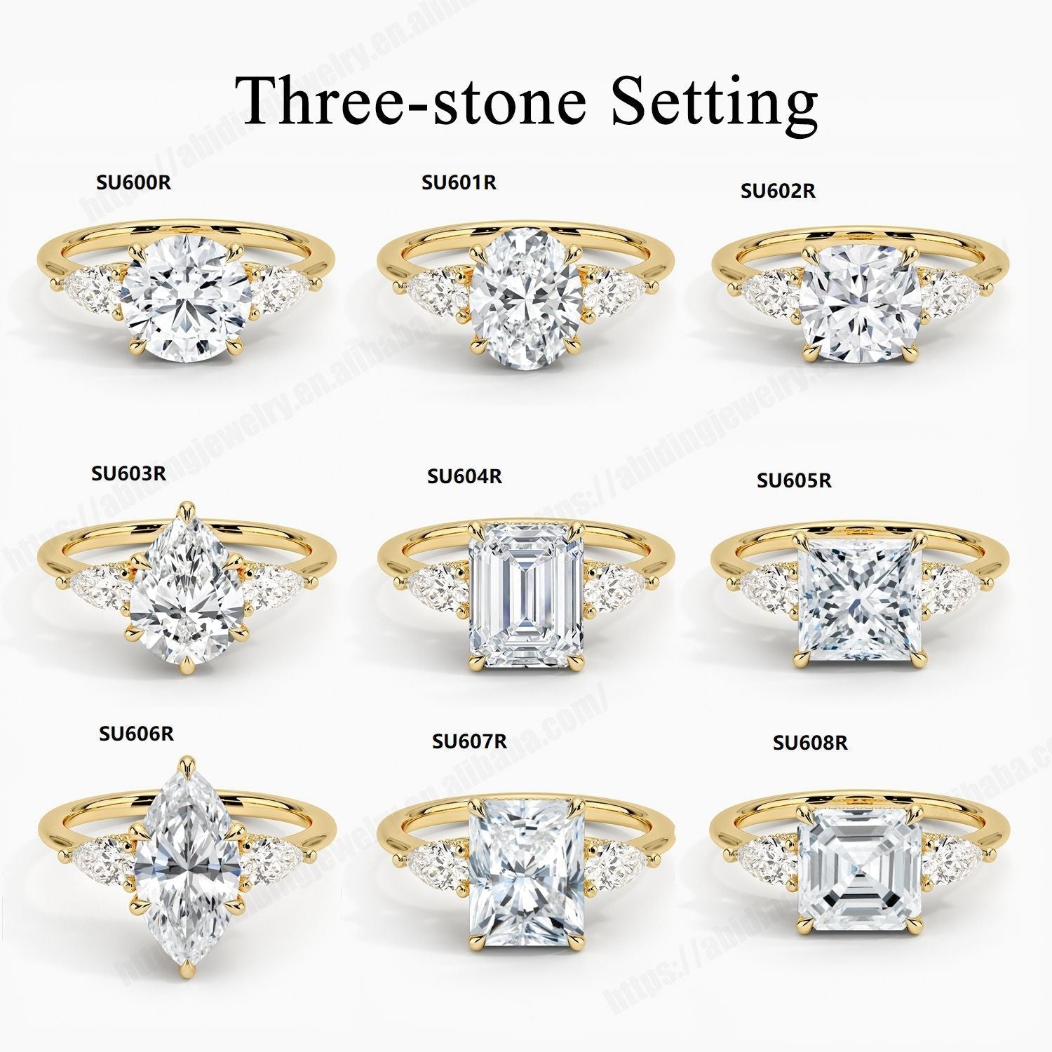 Fashion Luxury Three-Stone Diamond Ring 1 Carat Wedding Ring S925 Sterling Silver Plated 18K Gold Lab-Grown Diamond Ring for Women eprolo