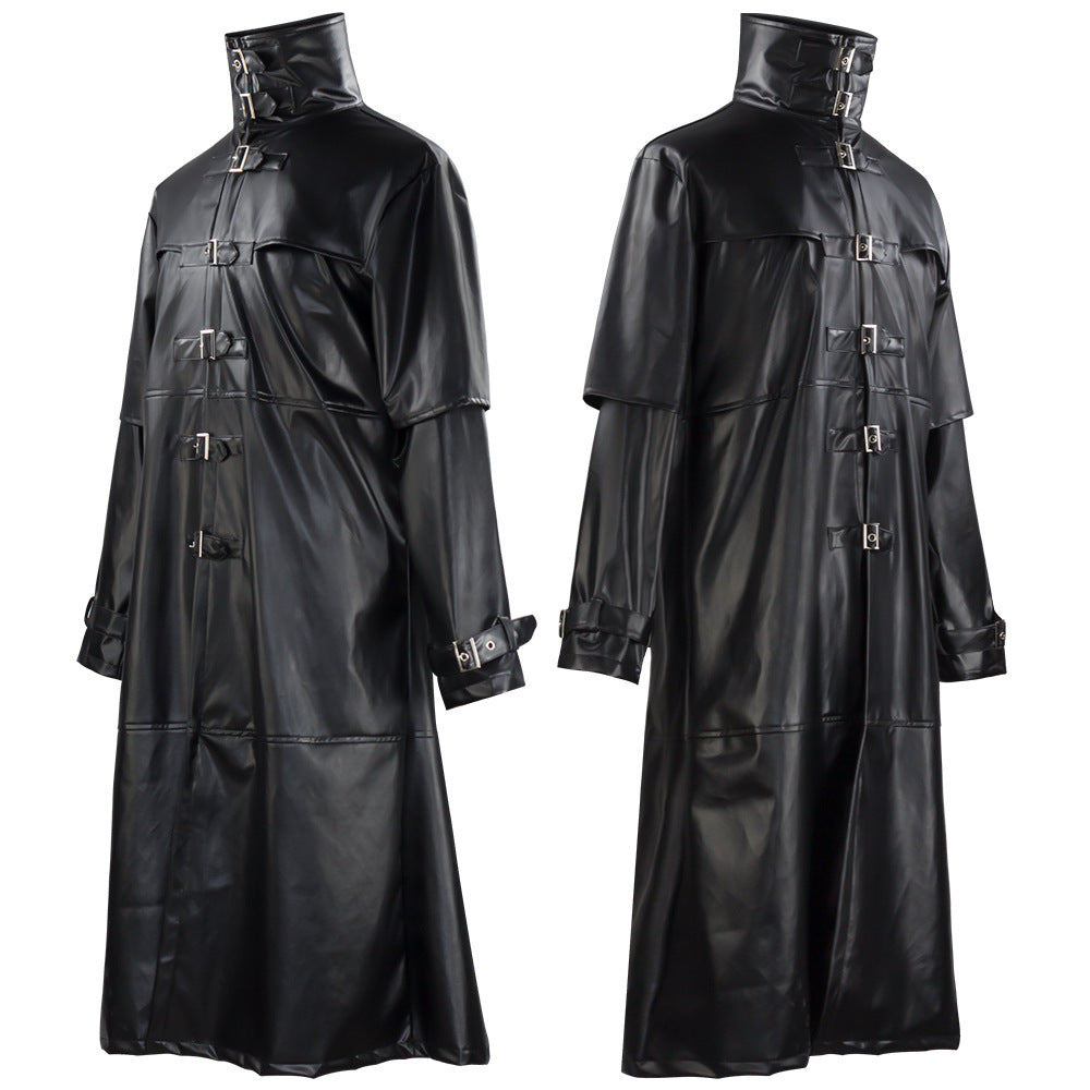 Plague Doctor Cosplay Costume Medieval Retro Fitted Button-Down Long PU Leather Jacket for Men Halloween eprolo