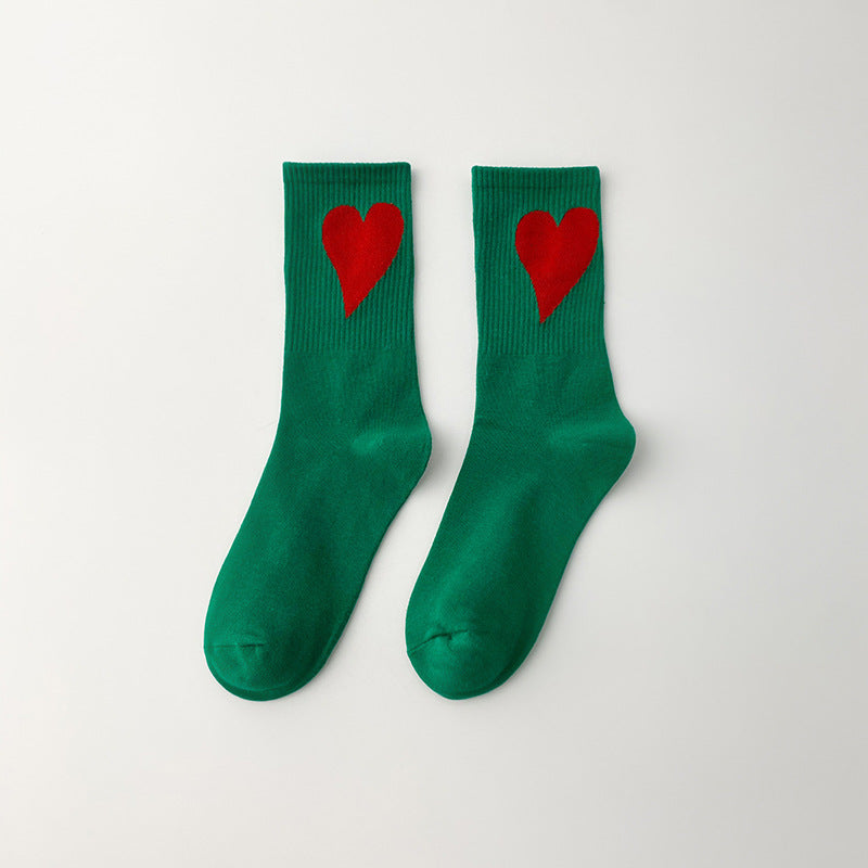 Spring and summer women's large heart-shaped sports socks, INS Korean style mid calf sports socks, Macaron Color sports socks 3 pairs eprolo