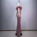 European and American style pink sexy and charming mesh evening dress eprolo