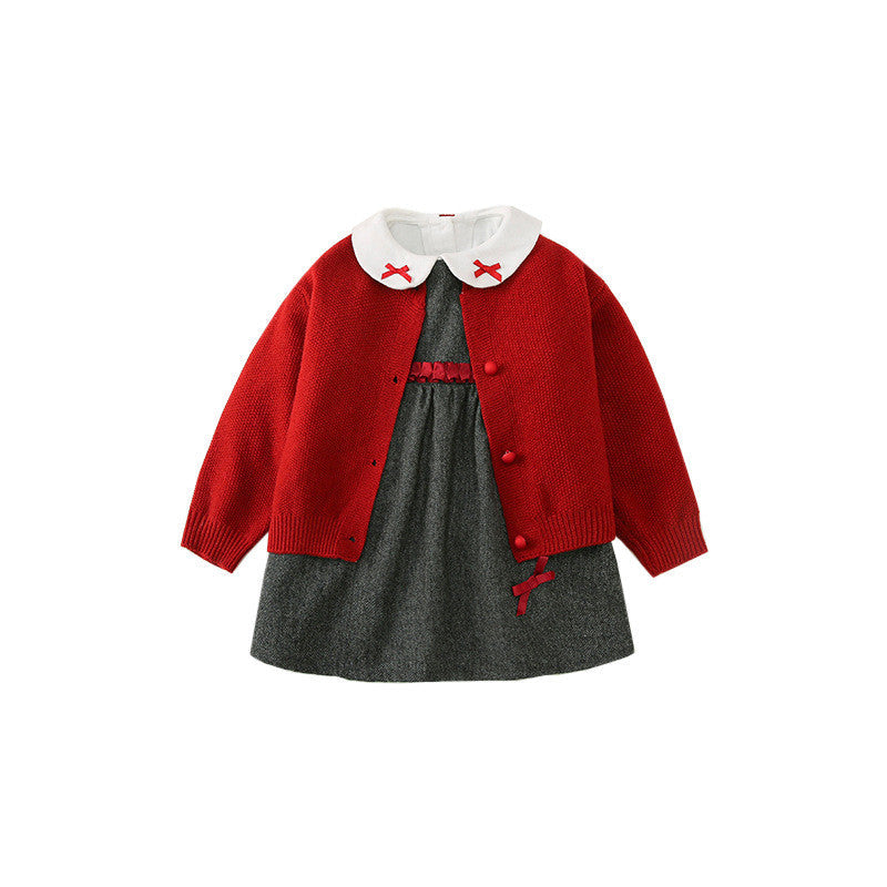 Children's Cardigan Knitted Jacket Long-sleeved Shirt Vest Dress Suit LittleYogaSocks