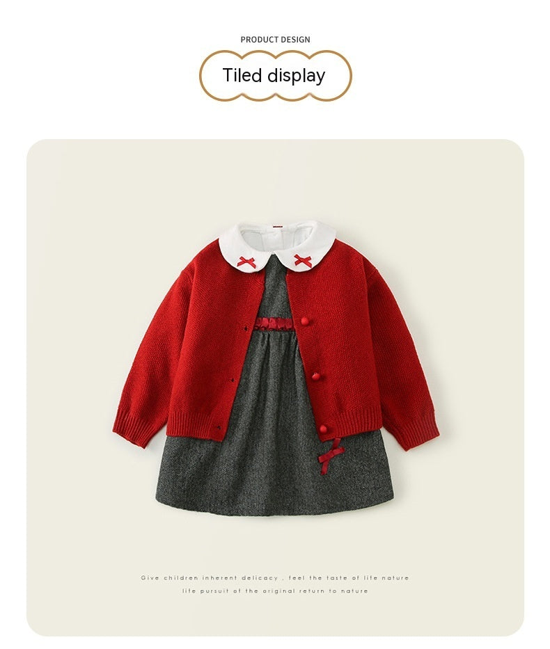 Children's Cardigan Knitted Jacket Long-sleeved Shirt Vest Dress Suit LittleYogaSocks