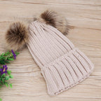 Parent-child Caps Cute Infant Baby Pompon Winter Hat Double Fur Ball Hat Mother Kids Warm Knitted Hat Newborn Beanie Cap eprolo