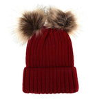 Parent-child Caps Cute Infant Baby Pompon Winter Hat Double Fur Ball Hat Mother Kids Warm Knitted Hat Newborn Beanie Cap eprolo