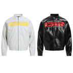 Retro PU Leather Jacket for Men with Deconstructed Patch Letter Design, Loose Fit, Streetwear Style eprolo