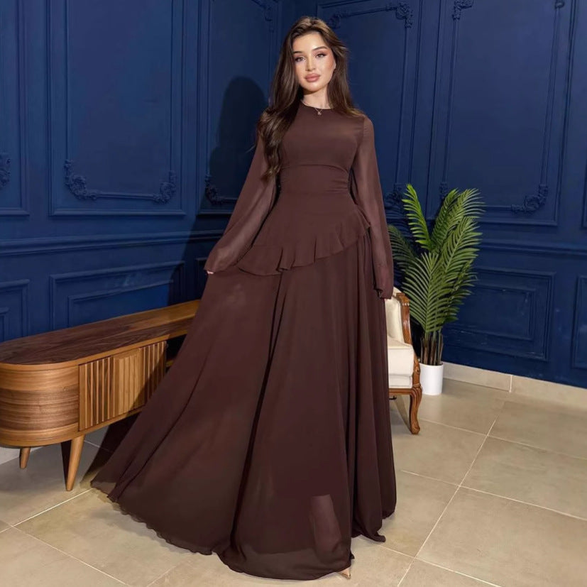Elegant Round Neck Fitted Long Sleeve Dress in Pure Desire Style eprolo