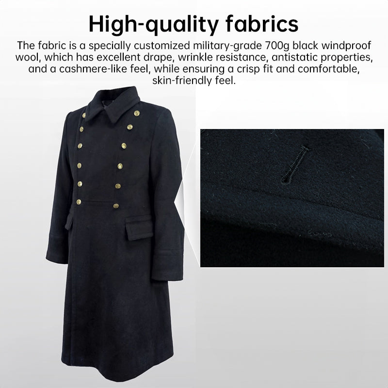 Replica Soviet Navy M69 Officer's Winter Overcoat - Black 12-Button Wool Melton Long Coat eprolo