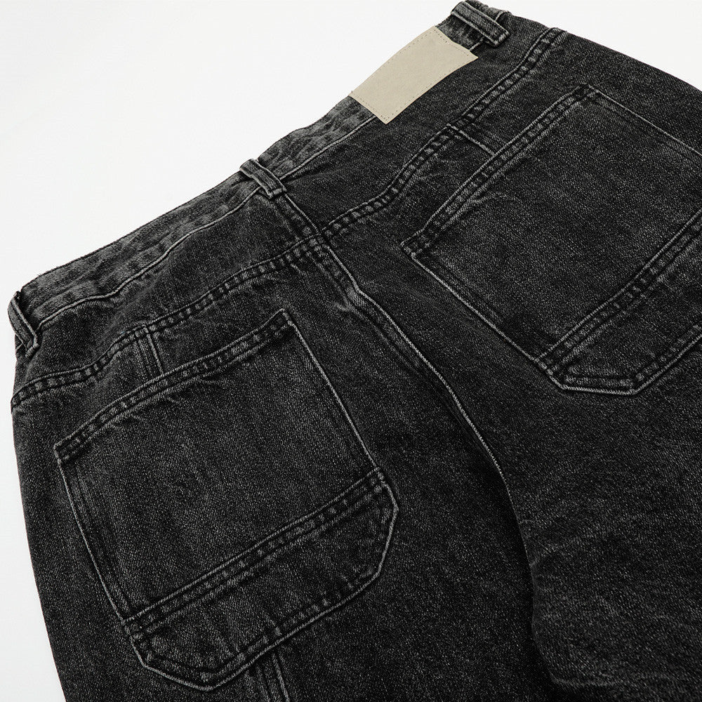 Washed Vintage Denim Trousers Punk Street Style Deconstructed Design Loose Fit Straight Leg Pants for Men eprolo