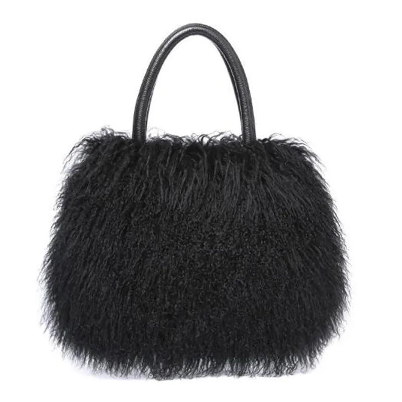 Real Mongolian Fur Bags Australian Beach Wool Fur Shoulder Bag Ladies Tibet Lamb Fur Wrist Bag Large Capacity eprolo