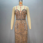 Sexy Shiny Rhinestone Sequin Strapless Dress  Female Singers Gogo Performance Party Evening Gown eprolo