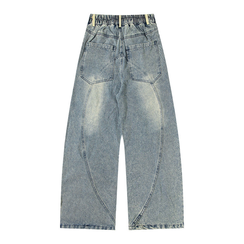 Style Casual Cartoon Embroidered Washed Denim Pants for Men, Loose Fit, College Style, Wide Leg, Couple Pants eprolo
