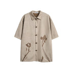 Flower horn button suede loose short sleeved shirt for men eprolo