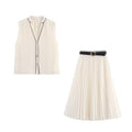 Color blocking trimmed pleated shirt+skirt set eprolo
