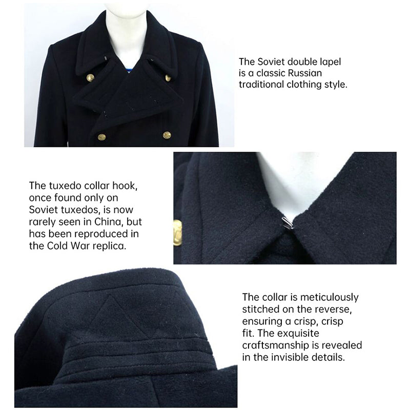 Replica Soviet Navy M69 Officer's Winter Overcoat - Black 12-Button Wool Melton Long Coat eprolo