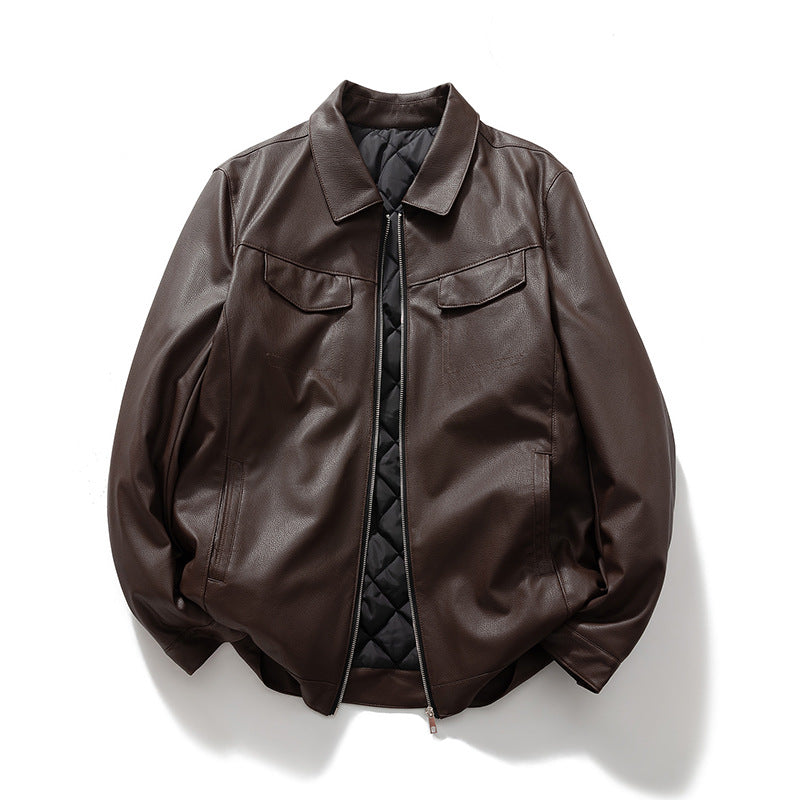 PU Leather Jacket Men Autumn Winter Light Business Turn-down Collar Thickened Padded Motorcycle Leather Jacket Padded Jacket Men eprolo
