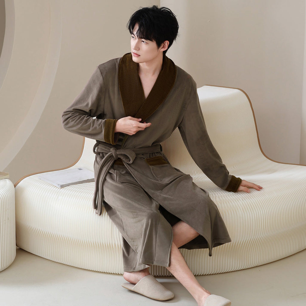 Winter Sleeping Robe for Men, Thickened and Warm, Medium to Long Robe for Men eprolo
