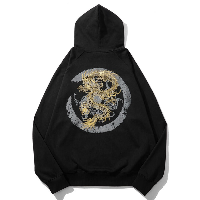 Heavy industry embroidered golden dragon sweatshirt men loose autumn pure cotton national trend jacket men eprolo
