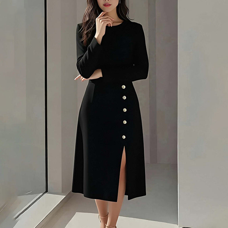 Elegant Style Round Neck Solid Color Dress Long Dress for Women eprolo