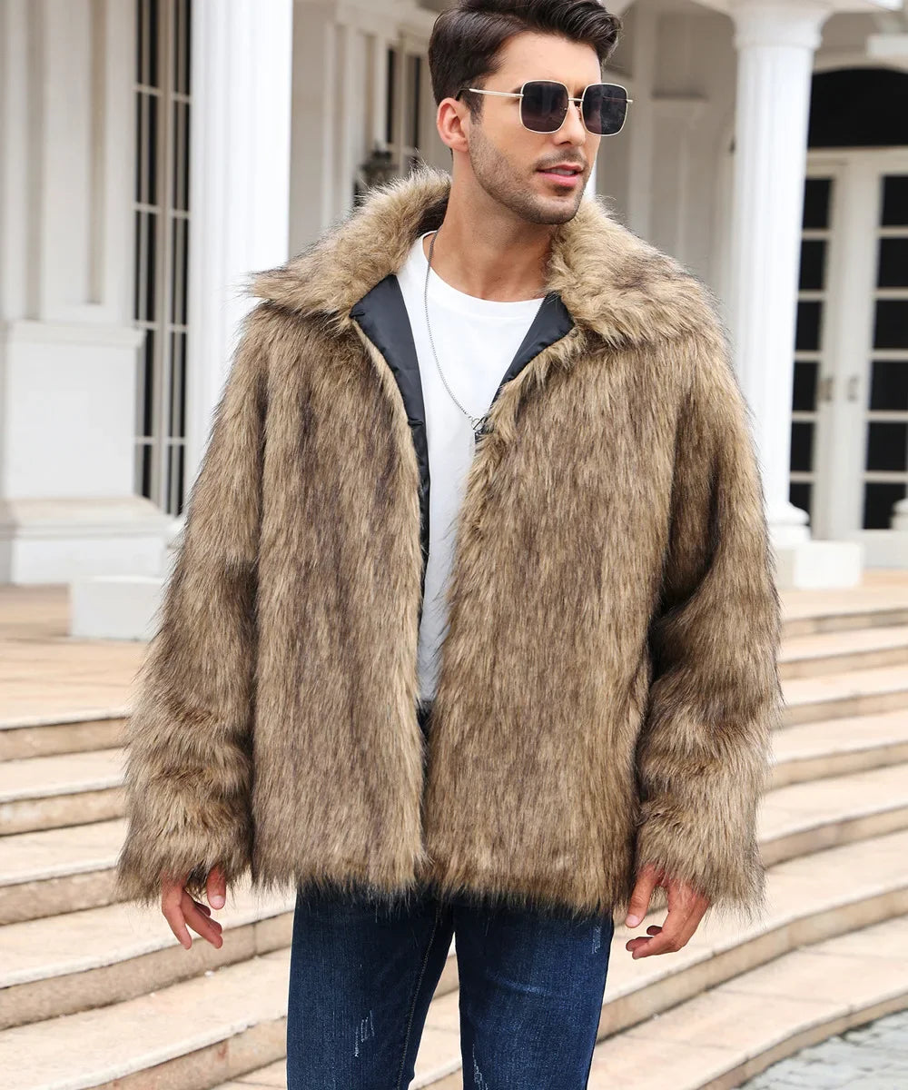Men Faux Fox Fur Jacket Coat Winter Thick Fluffy Long Sleeve Lapel Warm Shaggy Outerwear Luxury Fur Jacket Bontjas Jackets Mens eprolo