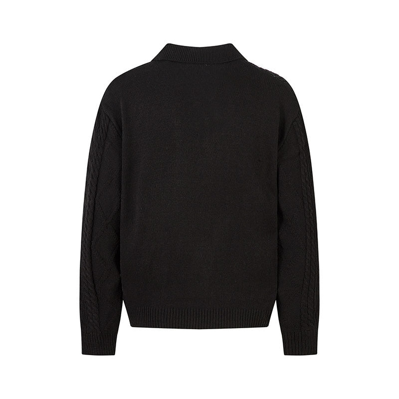 Cable Knit Collar Sweater Men Loose Fit Versatile Old Money Style Knit Top eprolo