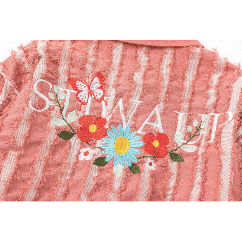 Embroidered tassel washed denim shirt for men and women eprolo