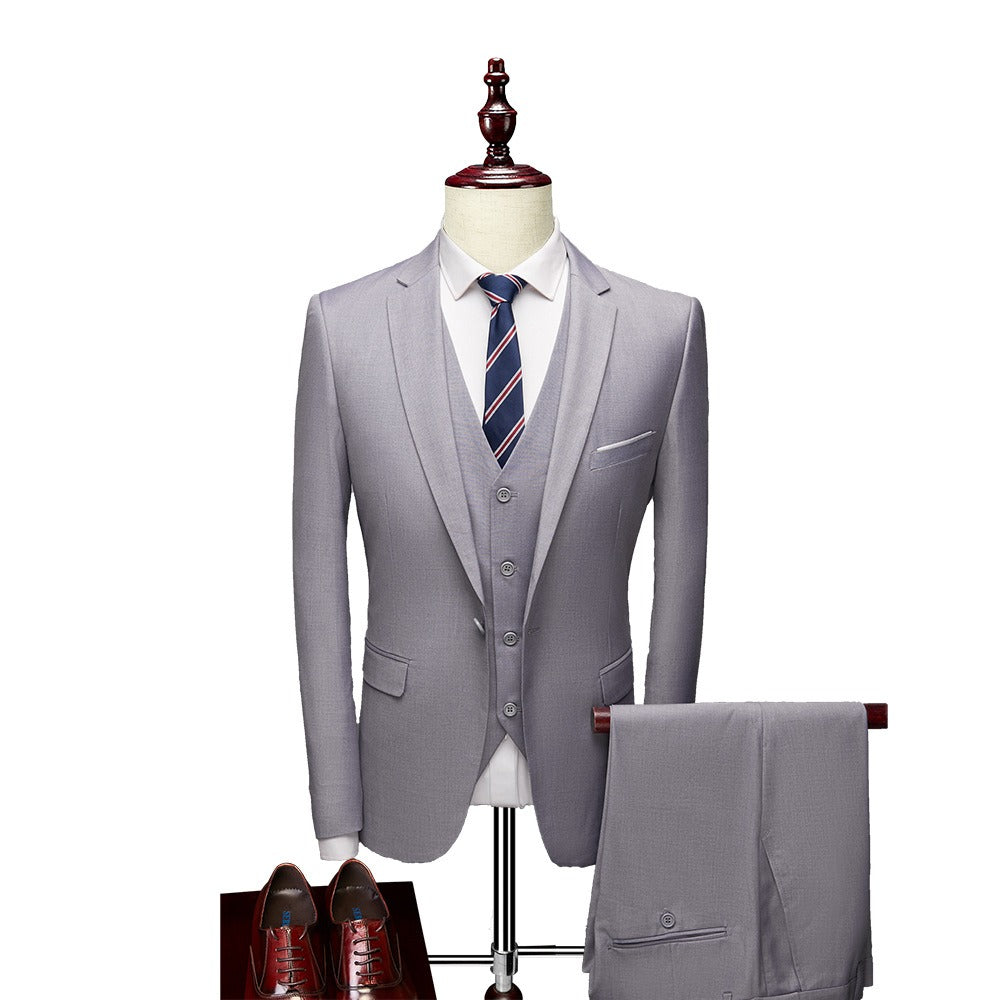 3 piece men's wedding suits fashion men's slim solid color business office suit sets large size men Blazer+ pants + vest eprolo