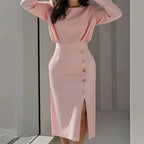 Elegant Style Round Neck Solid Color Dress Long Dress for Women eprolo