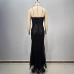 Shiny Sequin Evening Dress Long V-neck Waist-tightening Fitted Dress Mermaid Long Dress Women eprolo