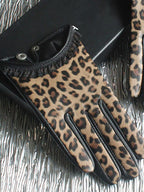 Fashion Women's Short Leather Gloves Lace Edge Leopard Sheepskin Gloves Clothing Accessories Autumn New eprolo