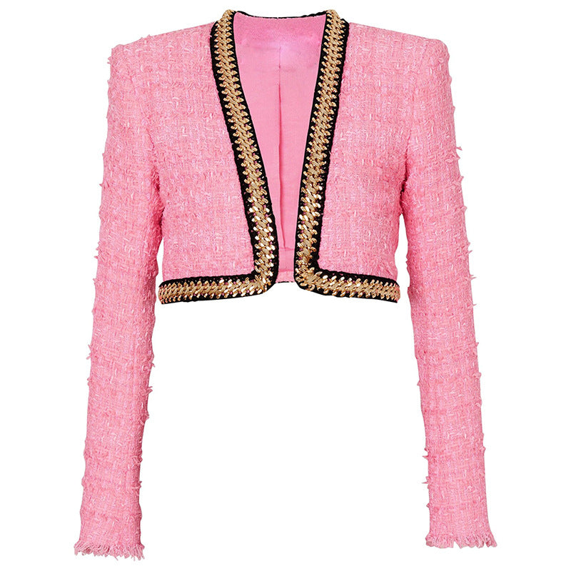 Veloria new fashion Autumn and Winter heavy industry chain decoration short coarse woolen jacket eprolo