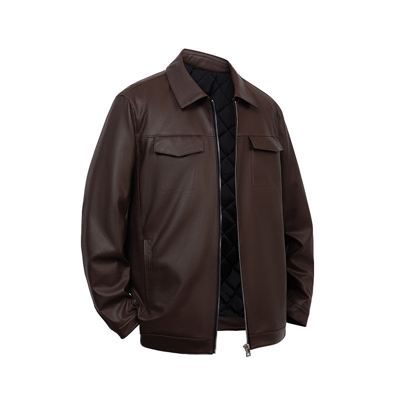 PU Leather Jacket Men Autumn Winter Light Business Turn-down Collar Thickened Padded Motorcycle Leather Jacket Padded Jacket Men eprolo