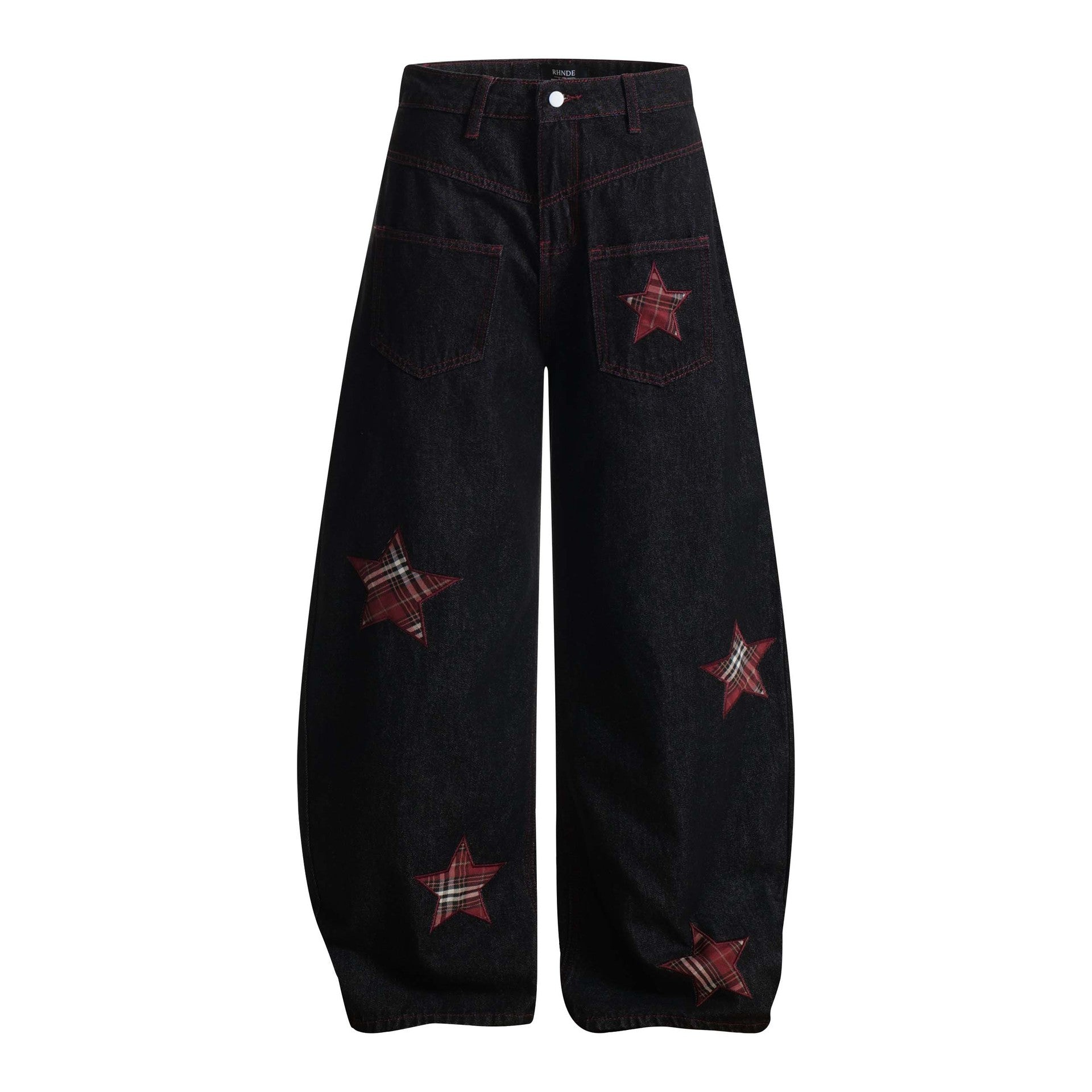 High Street Striped Star Patchwork Wide-Leg Jeans for Men and Women Loose Fit Trousers eprolo