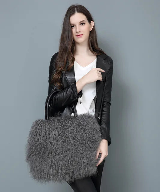 Real Mongolian Fur Bags Australian Beach Wool Fur Shoulder Bag Ladies Tibet Lamb Fur Wrist Bag Large Capacity eprolo