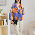High-end pleated fashionable printed small jacket for women with hand-pleated suit collar eprolo