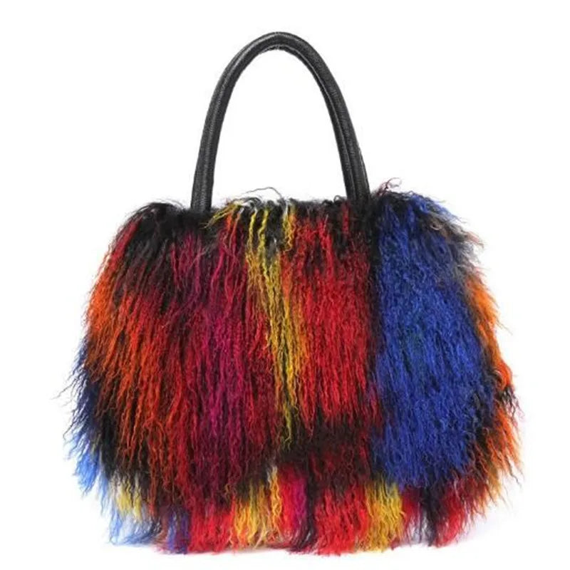 Real Mongolian Fur Bags Australian Beach Wool Fur Shoulder Bag Ladies Tibet Lamb Fur Wrist Bag Large Capacity eprolo