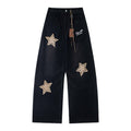 Retro Spliced Star Applique Embroidery Design Loose Casual Trendy Straight Jeans for Men and Women eprolo