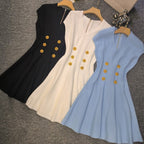 Raglan sleeves V-neck metal buckle high waist zippered knit dress trendy eprolo