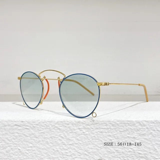 Brand Design Fashion Round Metal Sunglasses Retro Ladies Glasses Classic Luxury Driving Oval Travel Eyewear With Chain eprolo