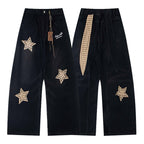 Retro Spliced Star Applique Embroidery Design Loose Casual Trendy Straight Jeans for Men and Women eprolo